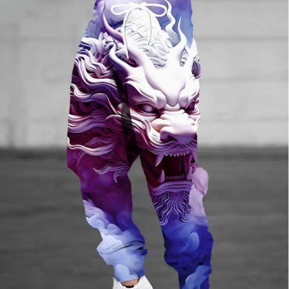 Chinese Dragon 3D Print Men's Purple Casual Sweatpants – Trendy Bold Style for Western Fashion!