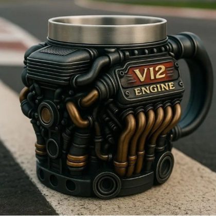Unique V12 Engine Resin Mug with Stainless Steel Inner Cup, Industrial Punk Mechanical Design Coffee Cup 301 - 400ml