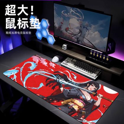 Oversized Anime Girl Gaming Mouse Pad - Locked Edge, Smooth Surface for Esports & Desk Use