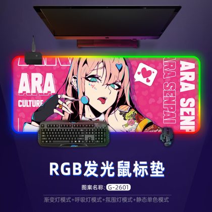 RGB Light - Up Anime Girl Gaming Mouse Pad - Oversized, Thick, Waterproof for CSGO & Desk