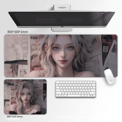 Anime Girl Extra Large Mouse Pad XXL Esports Gaming Mouse Mat with Non-Slip Rubber Base for Computer Keyboard, Office Desk & Gaming Setup, Creative Unisex Desk Mat