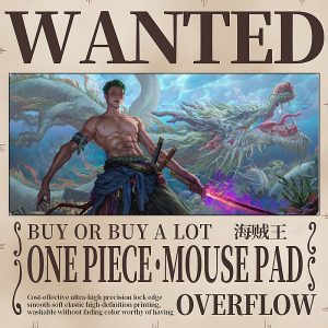 One Piece Roronoa Zoro Wanted Poster Style Large Gaming Mouse Pad, Anime Ergonomic Desk Mat with Lock Edge for Gamers & Fans