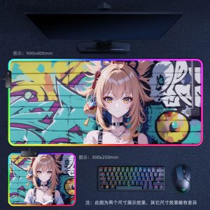 Genshin Impact Yoimiya Graffiti - Style RGB - Lit Extra Large Thick Gaming Mouse Pad - Ideal for Internet Cafes, Office & Esports Setups