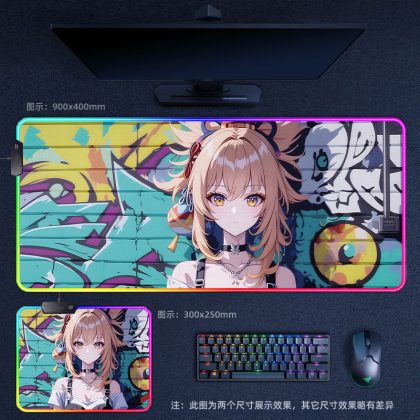 Genshin Impact Yoimiya Graffiti - Style RGB - Lit Extra Large Thick Gaming Mouse Pad - Ideal for Internet Cafes, Office & Esports Setups