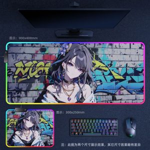 Genshin Impact Raiden Shogun Graffiti - Style RGB - Lit Extra Large Thick Gaming Mouse Pad - Ideal for Internet Cafes, Office & Esports Setups