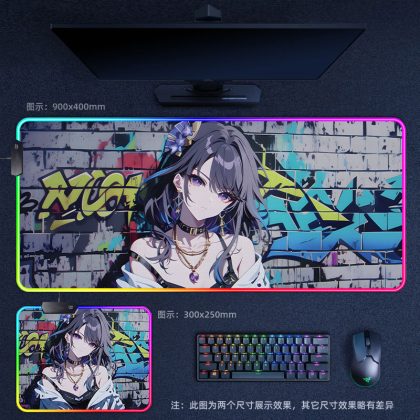 Genshin Impact Raiden Shogun Graffiti - Style RGB - Lit Extra Large Thick Gaming Mouse Pad - Ideal for Internet Cafes, Office & Esports Setups
