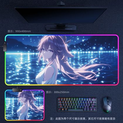 Genshin Impact Yae Miko RGB - Lit Extra Large Thick Gaming Mouse Pad - Ideal for Internet Cafes, Office & Esports Setups