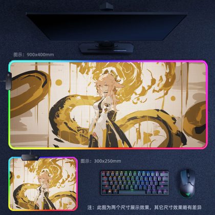 Genshin Impact Jean RGB - Lit Extra - Large Thick Gaming Mouse Pad - Ideal for Internet Cafes, Office & Gaming Setups