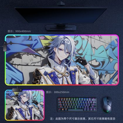 Genshin Impact Kamisato Ayato Graffiti - Style RGB - Lit Extra Large Thick Gaming Mouse Pad - Perfect for Internet Cafes, Office & Esports Setups