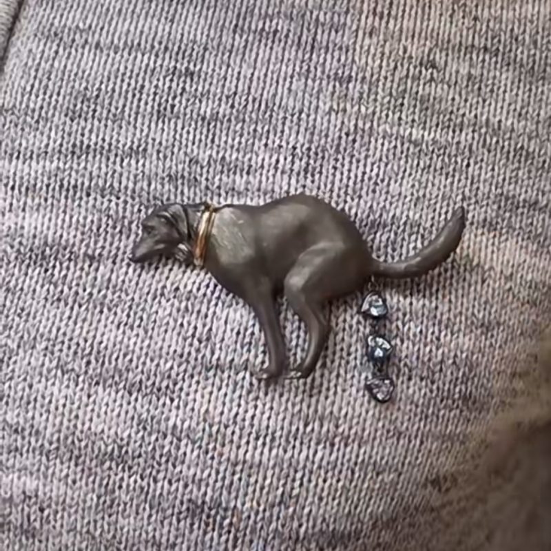 Hilarious Dog Pooping - Themed Metal Brooch with Heart - shaped Diamond Inlays - A Unique and Funky Accessory - Image 4
