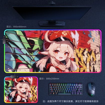 Genshin Impact Klee Graffiti - Style RGB - Lit Extra Large Thick Gaming Mouse Pad - Perfect for Internet Cafes, Office & Esports Setups