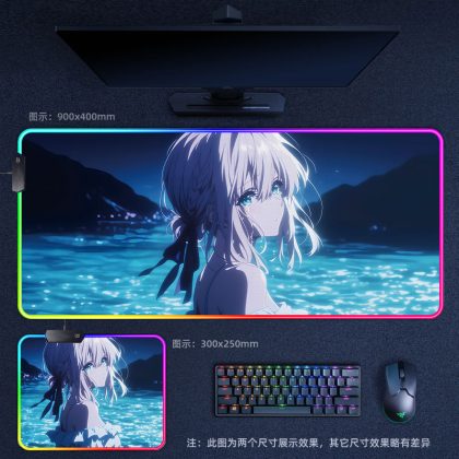 Anime Girl by the Sea RGB - Lit Extra Large Thick Gaming Mouse Pad - Ideal for Internet Cafes, Office & Esports Setups