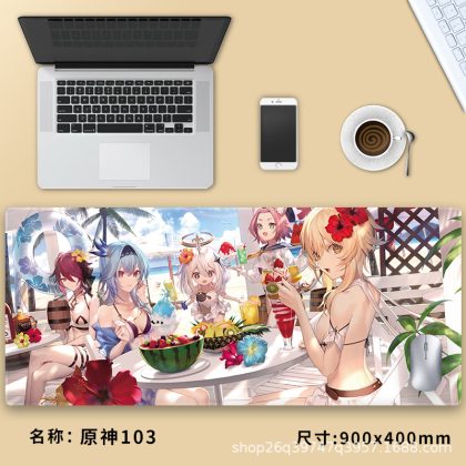 Genshin Impact Summer Beach Character Collage Extra - Large Gaming Mouse Pad - Perfect for Gamers and Genshin Impact Fans