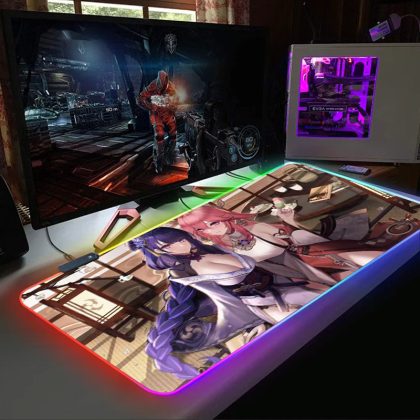 Genshin Impact Raiden Shogun & Yae Miko RGB LED Extra - Large Gaming Mouse Pad - Perfect for Gamers and Genshin Impact Fans