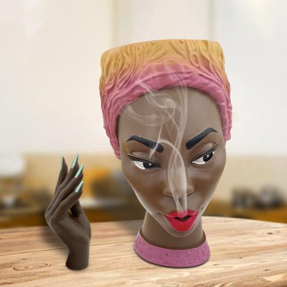 Unique African Queen Head Incense Burner Statue, Handmade Woman Bust Diffuser for Home Decor, Living Room/Entryway Desktop Ornament (Pink, 20 * 13 * 12cm, 1340g) | Green Version Available