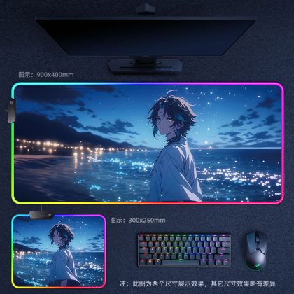 Genshin Impact Xiao RGB - Lit Extra Large Thick Gaming Mouse Pad - Perfect for Internet Cafes, Office & Esports Setups