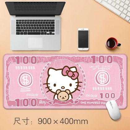 Hello Kitty Cartoon Banknote Extra Large Mouse Pad - Creative Office Desk Mat with Anti-Slip & Precision Edging | Gaming & Work Accessory