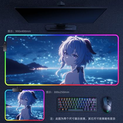 Genshin Impact Ganyu RGB - Lit Extra Large Thick Gaming Mouse Pad - Perfect for Internet Cafes, Office & Esports Setups