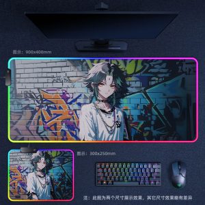 Genshin Impact Xiao Graffiti - Style RGB - Lit Extra Large Thick Gaming Mouse Pad - Ideal for Internet Cafes, Office & Esports Setups
