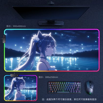 Anime Girl Starry Night RGB - Lit Extra Large Thick Gaming Mouse Pad - Ideal for Internet Cafes, Office & Esports Setups