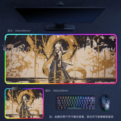 Genshin Impact Shenhe RGB - Lit Extra Large Thick Gaming Mouse Pad - Ideal for Internet Cafes, Office & Esports Setups
