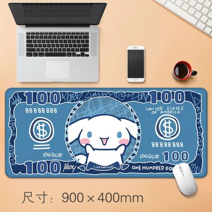 Cinnamoroll Cartoon Banknote Extra Large Mouse Pad - Creative Office Desk Mat with Anti-Slip & Precision Edging | Gaming & Work Accessory