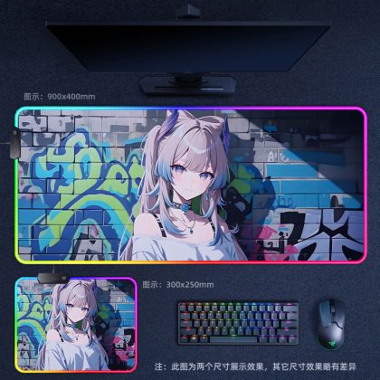 Genshin Impact Keqing Graffiti - Style RGB - Lit Extra Large Thick Gaming Mouse Pad - Perfect for Internet Cafes, Office & Esports Setups