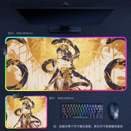 Genshin Impact Raiden Shogun RGB - Lit Extra Large Thick Gaming Mouse Pad - Perfect for Internet Cafes, Office & Esports Setups