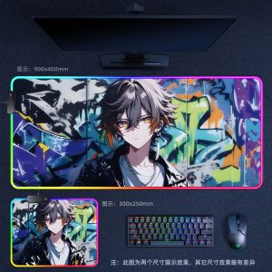Genshin Impact Childe Graffiti - Style RGB - Lit Extra Large Thick Gaming Mouse Pad - Ideal for Internet Cafes, Office & Esports Setups