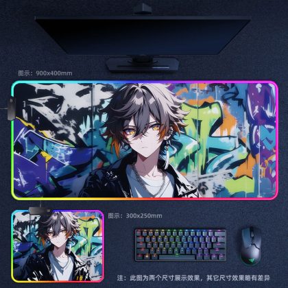 Genshin Impact Childe Graffiti - Style RGB - Lit Extra Large Thick Gaming Mouse Pad - Ideal for Internet Cafes, Office & Esports Setups