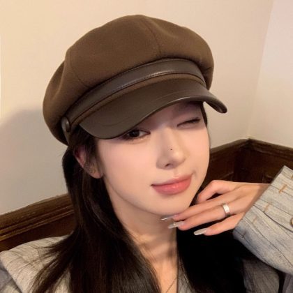 Woolen Octagonal Beret for Women - 2026 Autumn Winter Retro Aesthetic Face-Slimming Versatile Newsboy Hat