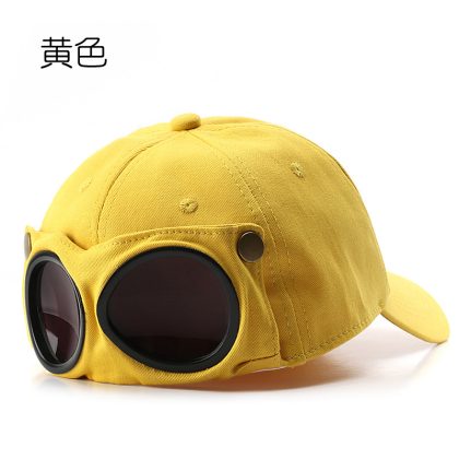 Yellow Pilot Cap with Goggles - Ins Trendy Korean Style Baseball Cap, Unisex Sunglasses Visor Hat for Summer Sunshade & Fashion-Forward Looks