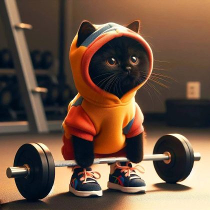 Cute Gym Cat Sculpture – Adorable Weightlifting Black Cat Figurine | Whimsical Home/Gym Decor for Pet Lovers & Fitness Fans