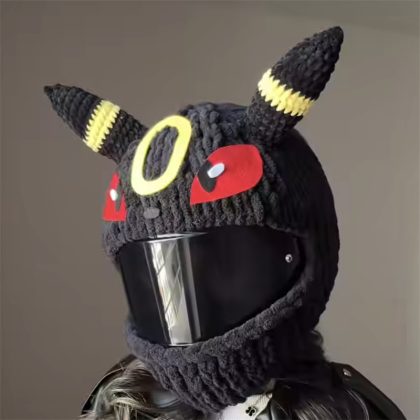 Handmade Crochet Cartoon Umbreon Motorcycle Helmet Cover - Trendy & Anime-Inspired Helmet Accessory for Riders