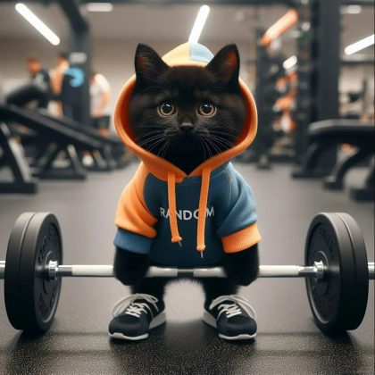 "Random" Hoodie Gym Cat Sculpture – Adorable Weightlifting Black Cat Figurine | Quirky Home/Gym Decor for Fitness & Pet Fans