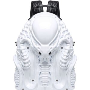Futuristic White Alien Predator Backpack - Cyberpunk Street Punk Style, Unisex 3D Sculpted Backpack for Trendsetters & Sci-Fi Aficionados