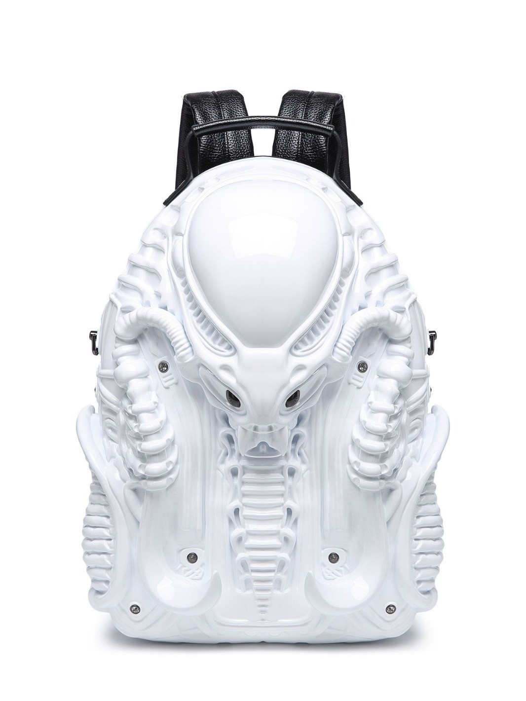 Futuristic White Alien Predator Backpack - Cyberpunk Street Punk Style, Unisex 3D Sculpted Backpack for Trendsetters & Sci-Fi Aficionados
