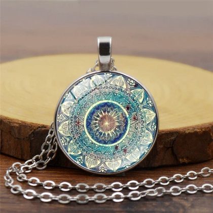 Mandala Yoga Time Gem Necklace – Turquoise Bohemian Glass Pendant Necklace | Stylish Western Fashion Jewelry for Women