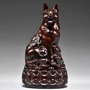 Hand-Carved Ebony Wood Dog Figurine (Chinese Zodiac) - Lucky Wealth Dog Decor for Living Room TV Stand | Premium Red Wood Craft Ornament & Zodiac Gift