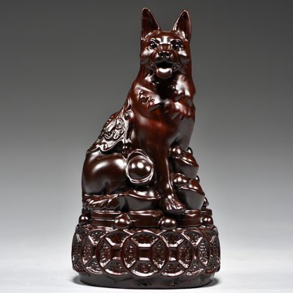 Hand-Carved Ebony Wood Dog Figurine (Chinese Zodiac) - Lucky Wealth Dog Decor for Living Room TV Stand | Premium Red Wood Craft Ornament & Zodiac Gift