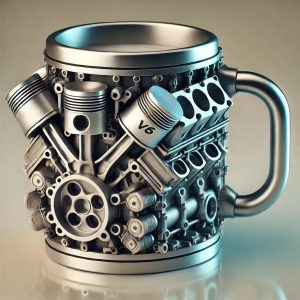 V6 Engine Mechanical Mug - Metal Car Engine Coffee Cup | Cool Automotive Themed Drinkware for Car Enthusiasts