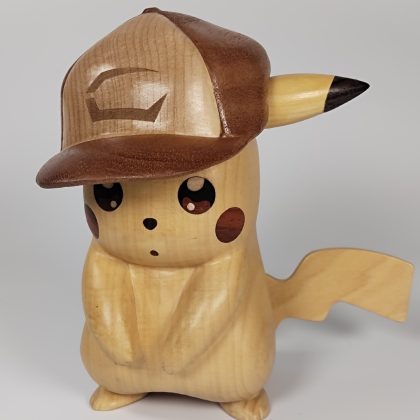 Boxwood Hand-Carved Pikachu with Cap Decor - Pokémon Pikachu Ornament | Desk & Car Gift