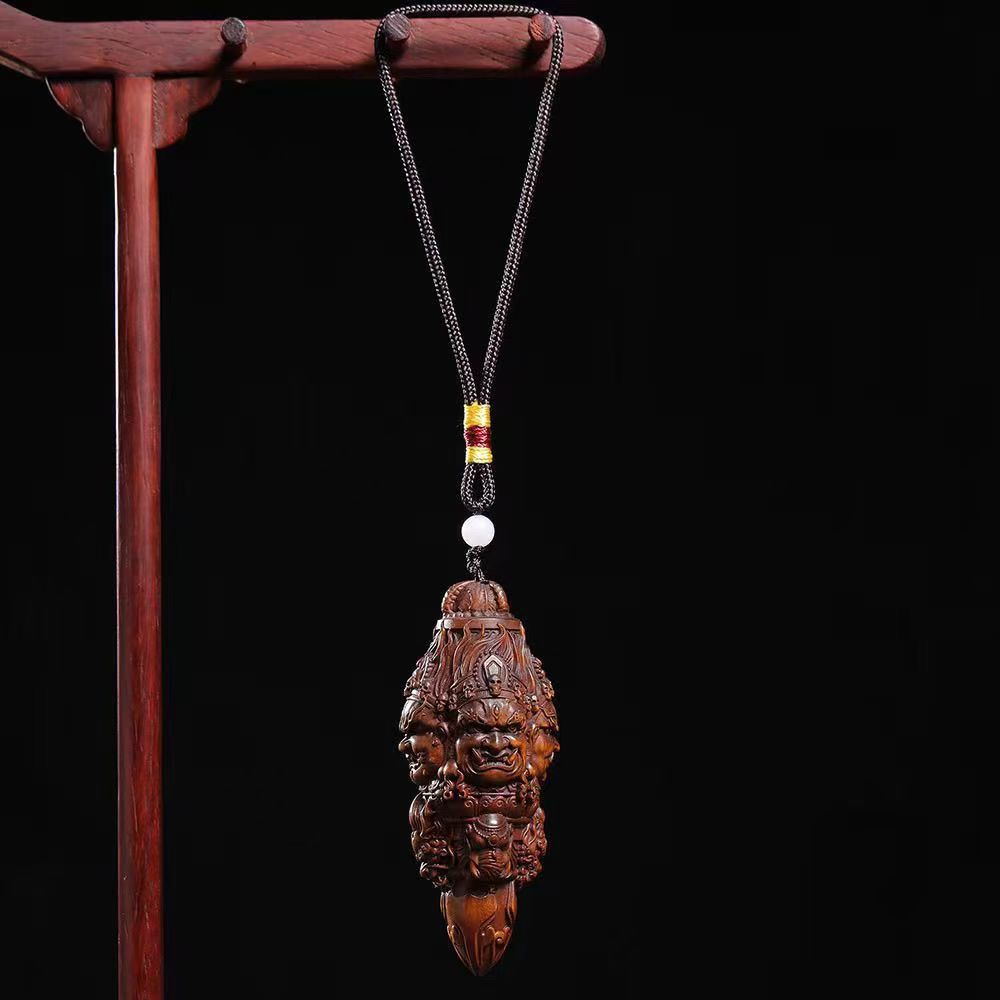 Vintage Boxwood Vajra Pestle Handheld Pendant - Black Dzambhala Carving | Wenwan Fidget & Necklace Gift - Image 4