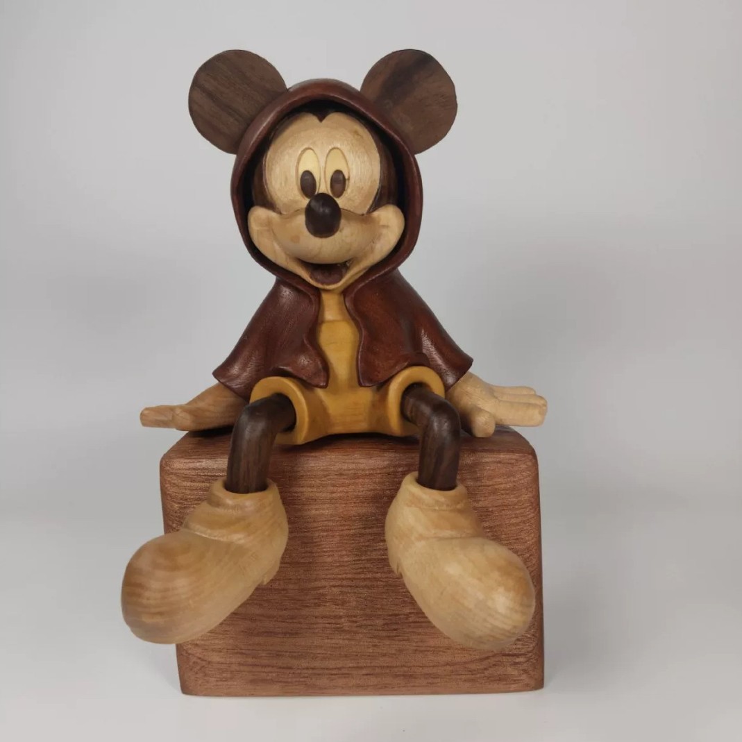 Walnut Wood Hand-Carved Mickey Mouse Decor - Classic Mickey Ornament | Desk & Car Gift - Image 3