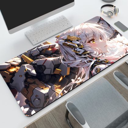 Mecha Anime Girl Extra Large Gaming Mouse Pad - Cyberpunk Desk Mat | Thick Locked-Edge Keyboard Pad for Gamers & Office