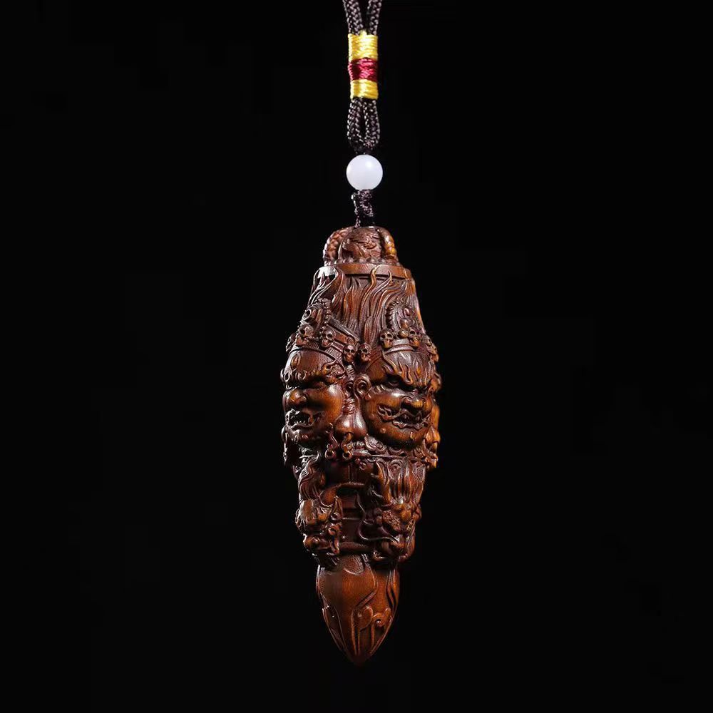 Vintage Boxwood Vajra Pestle Handheld Pendant - Black Dzambhala Carving | Wenwan Fidget & Necklace Gift - Image 3