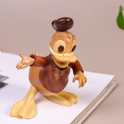 Maple Wood Hand-Carved Donald Duck Decor - Classic Disney Duck Ornament | Desk & Car Gift