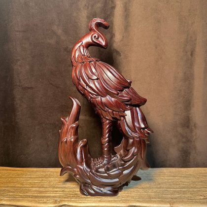 Ebony Wood Lucky Phoenix Sculpture - Hand-Carved Phoenix Decor | Home Living Room Ornament for Wedding & Housewarming Gifts