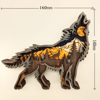 Howling Wolf Wooden Statue - 3D Multi-Layer Carved Animal Figurine | Creative Home Decor Craft Model Ornament