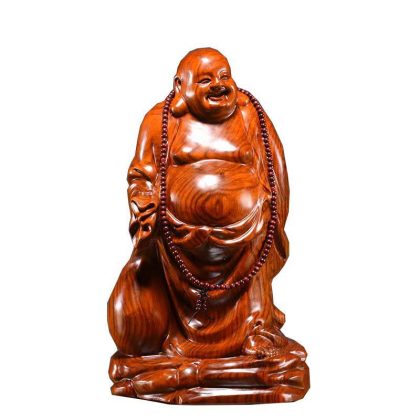 Hand-Carved Large Rosewood Laughing Buddha Statue - Hongmu Maitreya Figurine | Home Living Room TV Stand Decor & Traditional Wood Root Carving Art Craft